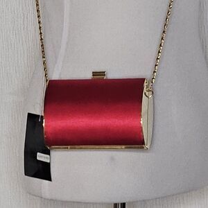 Anthony David All Things Trendy Red Satin & Gold Shoulder Strap Evening Bag